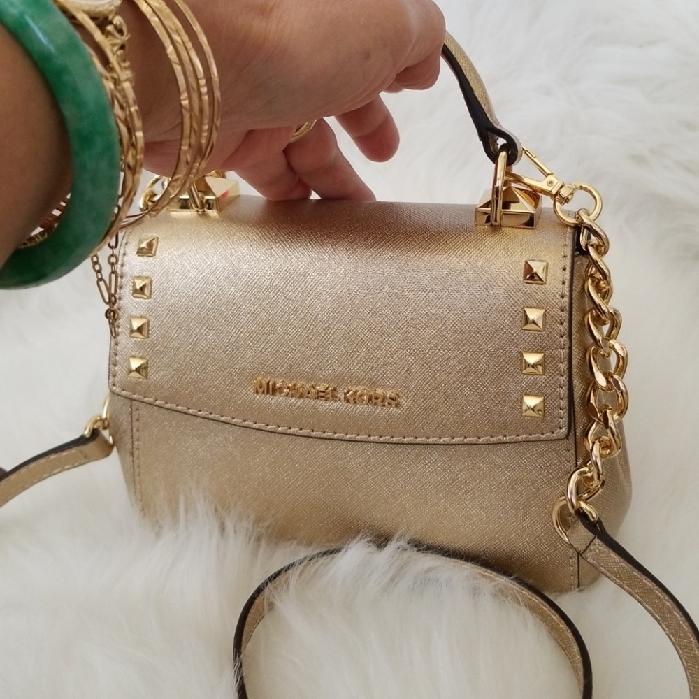 Michael Kors Gold Studded Crossbody Handbag - Picture 4 of 8